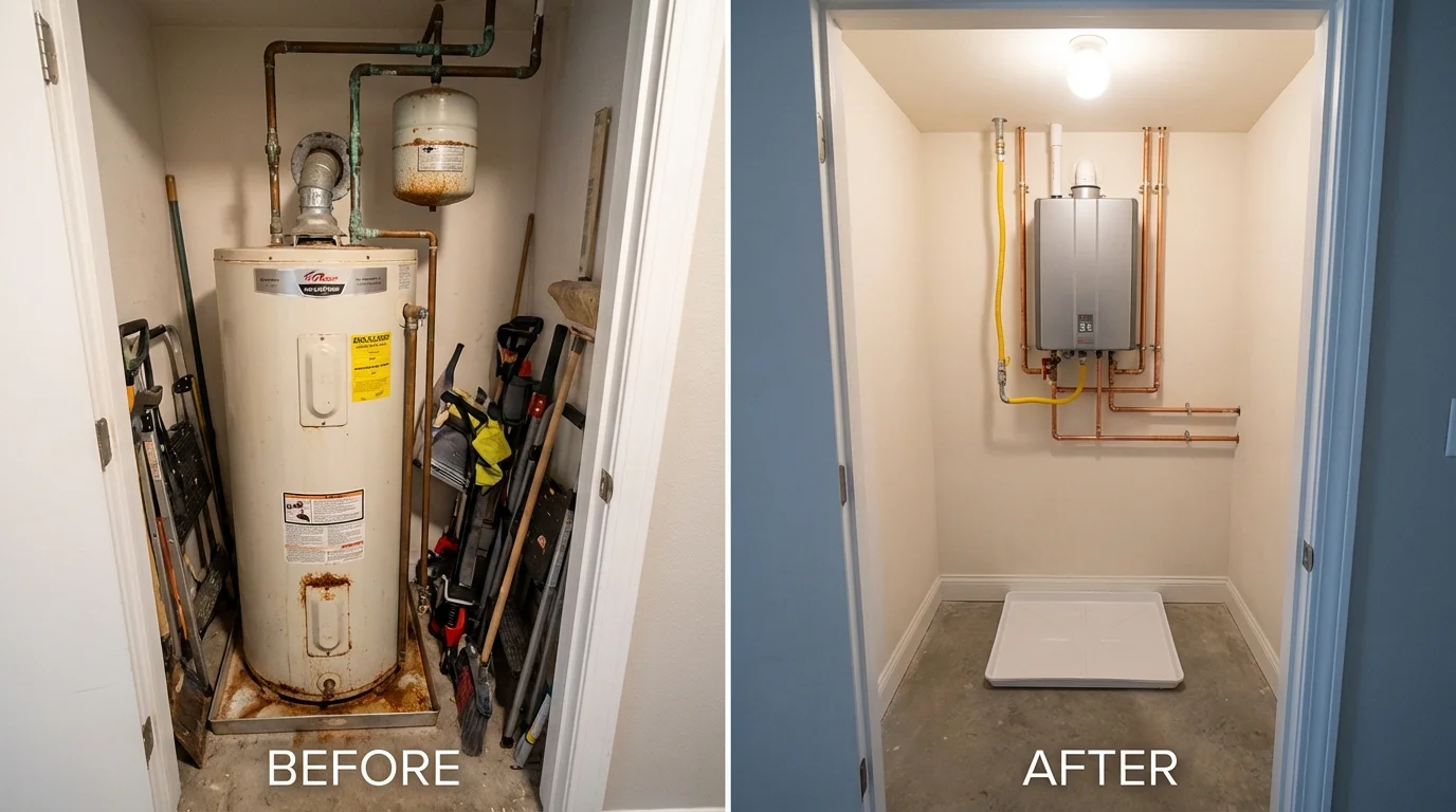 Tank water heater versus wall-mounted tankless unit comparison for Ligonier, IN homeowners